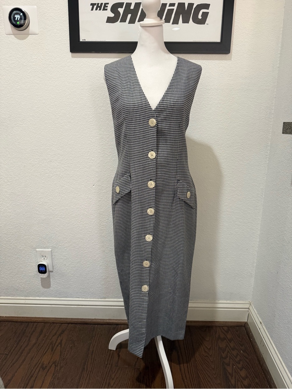 Vintage Positive Attitude Houndstooth Button Down Dress